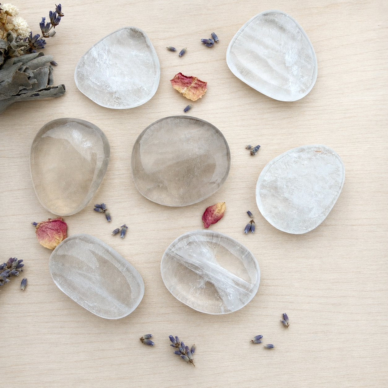 Clear Quartz Flat Palm Stone